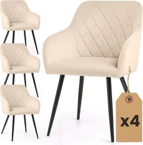 4x Welurowe krzesło tapicerowane pikowane w romby Beżowe VELTO Czarne nogi