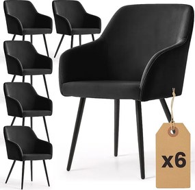 6x Welurowe krzesło tapicerowane gładkie Czarne ESTELLE Czarne nogi