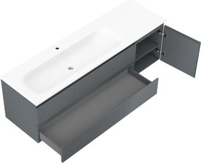 Mexen Rivel szafka łazienkowa 160 cm z umywalką Vela lewą, 2S, 1D, ryflowana, grafit/biała mat - 91A23-16047-3-BBFFF66-W23L01