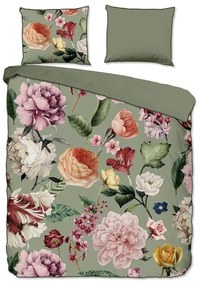 Zielona pościel dwuosobowa z satyny bawełnianej 200x220 cm Fiori – Descanso