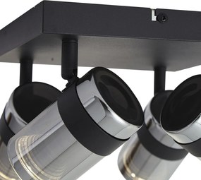 Czarny reflektor sufitowy z przydymionym szkłem, 4-punktowy, obrotowy i przechylny - Gianni