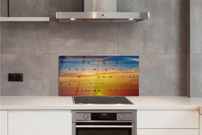 Panel Szklany Ptaki na Drutach o Zmierzchu