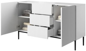 Komoda Nicole 150 cm z szufladami i półkami - biały mat / czarne nóżki