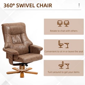 HOMCOM Fotel Relaksacyjny Obrotowy 360° z Podnóżkiem Brązowy Oddychające Pokrycie Komfortowe Odchylanie | Aosom PL