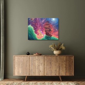 Obraz na szkle - Statek z kosmicznym niebem (70x50 cm)