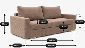 Sofa z Funkcją Spania DRAVOS Ciemnobeżowa Sztruksowa Japandi