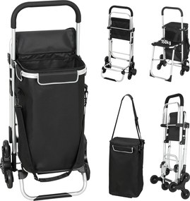 HOMCOM wózek zakupowy, 40 L torba Oxford, konstrukcja 3-kółkowa, aluminiowa rama, siedzisko, szary