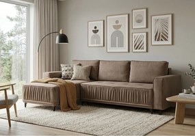 Elegancki narożnik lewostronny rozkładany VIKI 238x143cm, w tkaninie MONOLITH 15 brązowej