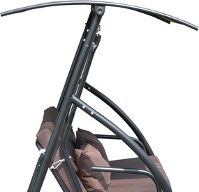 Outsunny Huśtawka Ogrodowa 3 Osobowa z Regulowanym Daszkiem Hamak Wiszący Brązowy Poliester 215x120x165cm | Aosom PL