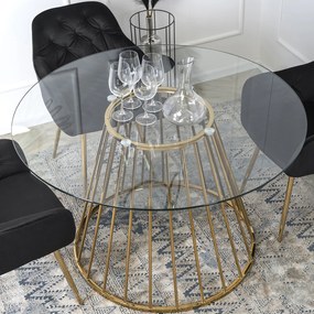Stół Okrągły Szklany OLIVIER 120 cm ze Złotymi Nogami Nowoczesny do Salonu Glamour