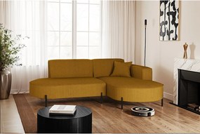 Narożnik w kształcie L Modena Rein, tkanina Poso, Musztardowy, Prawy