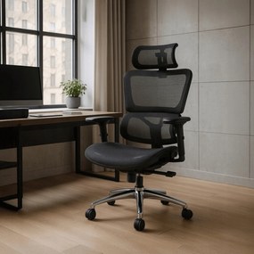 Fotel Biurowy Ergonomiczny Obrotowy ROYAL Czarny Nowoczesny