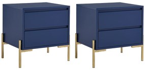 Zestaw 2 szafek nocnych z 2 szufladami - metal i płyta MDF niebieski lakierowany i złoty - KORASA marki Pascal MORABITO