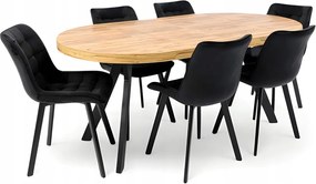 Stół okrągły rozkładany Ø110/210 cm DĄB CRAFT + 6 Krzeseł Velvet Czarny