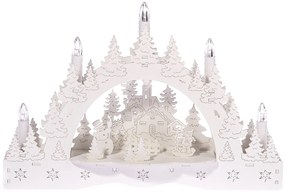 Świecznik świąteczny LED Zimowa kraina, kościół i karmnik, 35 x 23 x 7,5 cm