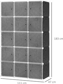 HOMCOM Szafa w Designie Kostek, 2 Duże i 9 Małych Kostek, Plastik, Metal, 111D x 47S x 183W cm, Czarno-Biały