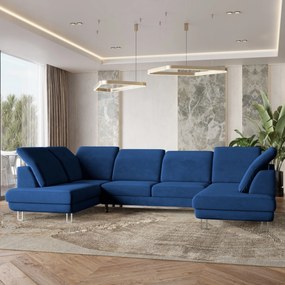 Masseno Narożnik TERAMO z funkcją spania i pojemnikiem na pościel Narozniki U, Rozkładana sofa - Niebieski, MONOLITH 77