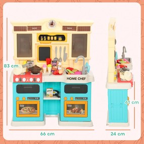 AIYAPLAY Kuchnia do zabawy z płynącą wodą, 85-elementowy zestaw, elektryczny kran, światła, dźwięki, dla dzieci 3–6 lat, tworzywo sztuczne, zielony