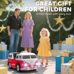 AIYAPLAY Elektryczny samochodzik dla dzieci Volkswagen T1 z odtwarzaczem MP3, z metalu i PP, 89x49x41.5 cm, Czerwony