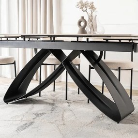 Stół Rozkładany Prostokątny LUIGI 160-240 cm Ceramiczny Biały Marmur/Czarny do Jadalni Loft