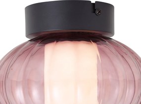 Designerska lampa sufitowa czarna 18 cm z fioletowym szkłem, z wbudowaną diodą LED i 3-stopniowym ściemnianiem - Margherite