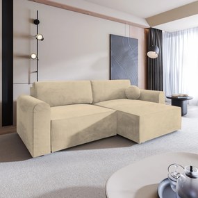 Masseno Narożnik FIANO z funkcją spania i pojemnikiem na pościel Narozniki L, Rozkładana sofa - Kremowy, MONOLITH 04