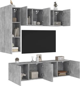Zestaw mebli ściennych TV z 5 elementów z inżynierskiego drewna w szarym betonie
