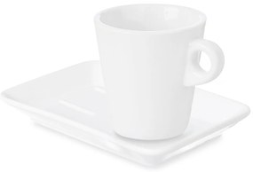 Zestaw porcelanowych filiżanek do kawy z prostokątnym spodkiem, biały, 6 sztuk, 180 ml