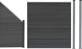 Panel ogrodzeniowy kompozytowy, element kątowy i słupki LED x 2 - szary