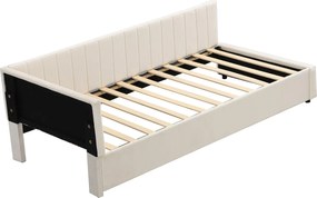 Łóżko tapicerowane 90x200 cm - tkanina welurowa - z stelażem na listwy - Beżowe