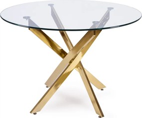 Stół Okrągły Szklany SALLO 100 cm ze Złotymi Nogami Nowoczesny Glamour