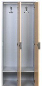 Drewniana szafa ubraniowa S4 z ławką, 4-drzwiowa, 1871 x 1200 x 500/800 mm, demontaż, zamek kodowy, szary/brzoza