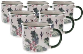 Zestaw 6 porcelanowych kubków Bożonarodzeniowa ostrokrzew 300 ml, 300 ml