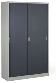 Metalowa szafa z przesuwnymi drzwiami, 4 półki, 1200 x 1990 x 450 mm, ciemnoszary