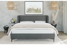 Ciemnoszare tapicerowane łóżko ze stelażem 90x200 cm Basti – Ropez
