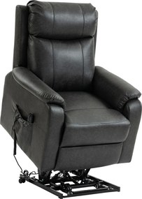 HOMCOM Fotel dla seniorów z funkcją podnoszenia i relaksu, elektryczny fotel z ekoskóry, podwójny silnik, sprężyny kieszeniowe, czarny | Aosom PL