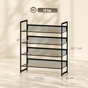 HOMCOM Regał na buty Półka Stojak na buty, 4 półki, 72 cm x 30 cm x 82,7 cm, Czarny | Aosom PL