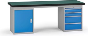 Stół warsztatowy G8, 2100 x 750 x 800 mm, 1x szafka, 1x kontener, 4x szuflada, niebieski