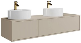 Szafka łazienkowa wisząca w kolorze beżowym z podwójną okrągłą umywalką - L150 cm - ISAURE II