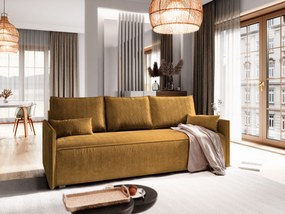 Masseno Sofa MESTOR z funkcją spania i pojemnikiem na pościel, Rozkładana sofa - Żółty, POSO 01