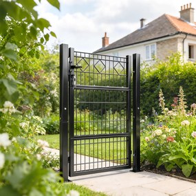 Outsunny Furtka ogrodowa z ocynkowanego metalu z klamką, zamkiem i kluczami 100 x 131 cm, ciemnoszara | Aosom PL