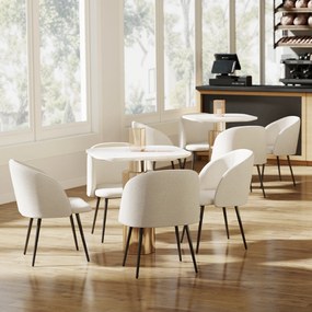 HOMCOM Zestaw 2 krzeseł jadalnych, krzesła tapicerowane z materiału, krzesła kuchenne ze stalowymi nogami, z ergonomicznym oparciem, kremowe