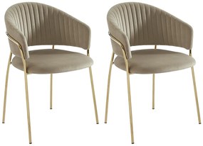 Zestaw 2 krzeseł z weluru i pozłacanego metalu - Beżowy - MADOLIA marki Pascal Morabito