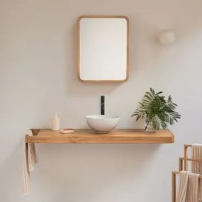 Zestaw Mebli Łazienkowych 130x45 Cm Wiszący Z Drewna Tekowego Neill Drewno Tekowe & Okrągły Biały - Sklum