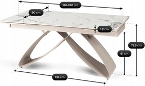 Zestaw Stół Rozkładany LUIGI 160-240 cm Biały Marmur/Kaszmir i 4 Krzesła TORINO Kremowe Nowoczesne