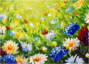 Obraz na szkle kwitnącej łąki, obraz olejny (70x50 cm)