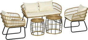 Outsunny Zestaw Mebli z Rattanu 5-częściowy Beżowy | Aosom PL