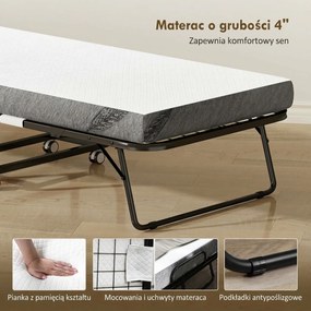 HOMCOM Łóżko gościnne, łóżko rozkładane, łóżko podróżne z kółkami, mata, stal, Biały+Czarny
