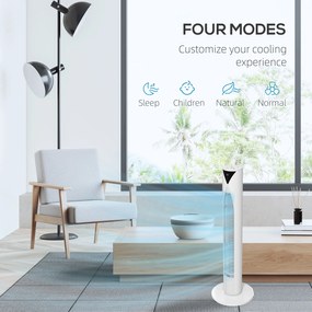 HOMCOM 70° oscylacyjny wentylator kolumnowy z pilotem 4 tryby, 3 prędkości, timer 31,5 x 31,5 x 96 cm biały | Aosom PL