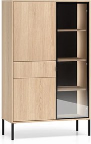 Witryna wysoka Harmona 92 cm z szufladą i oświetleniem - dąb lindberg